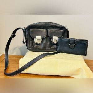 Vintage Fossil Riley Top Zip Crossbody Shoulder Leather Bag & Clutch Wallet